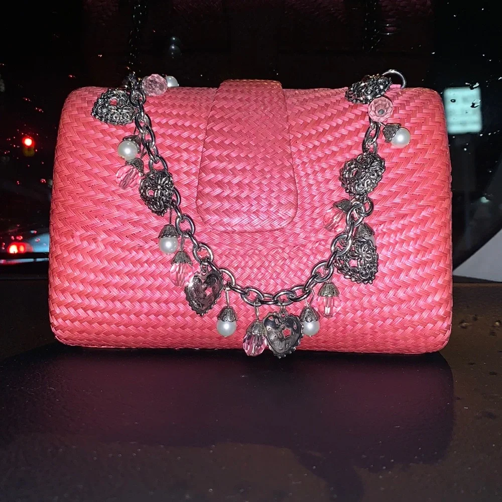 Donna Dixon Straw‎ Mini Bag With Metal Chain - Picture 3 of 11